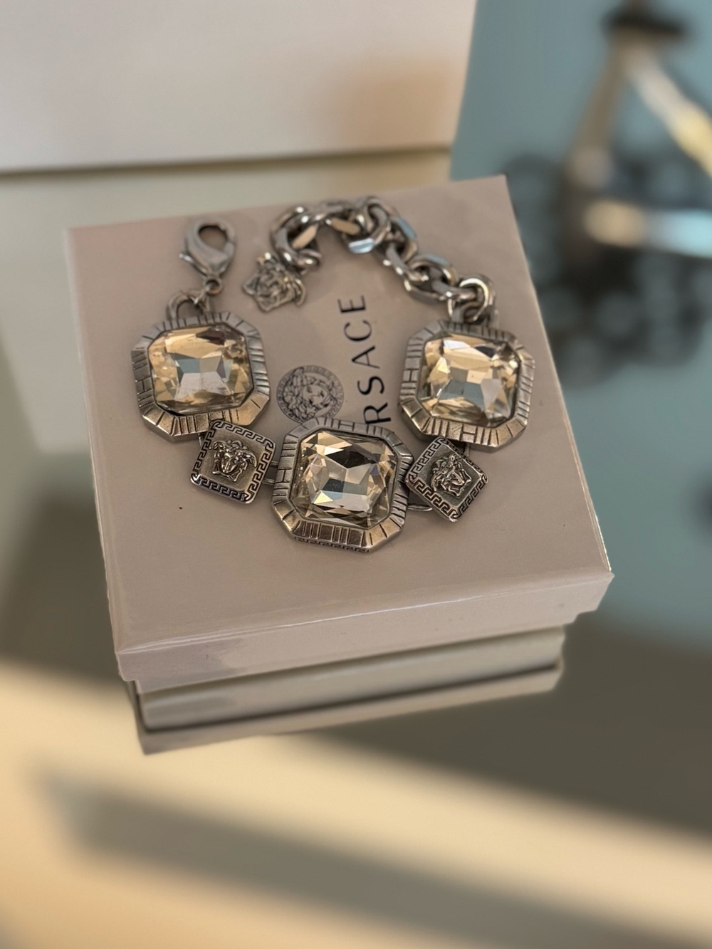 Versace Silver-Tone Bracelet with Large Clear Crystals - Picture 3 of 10